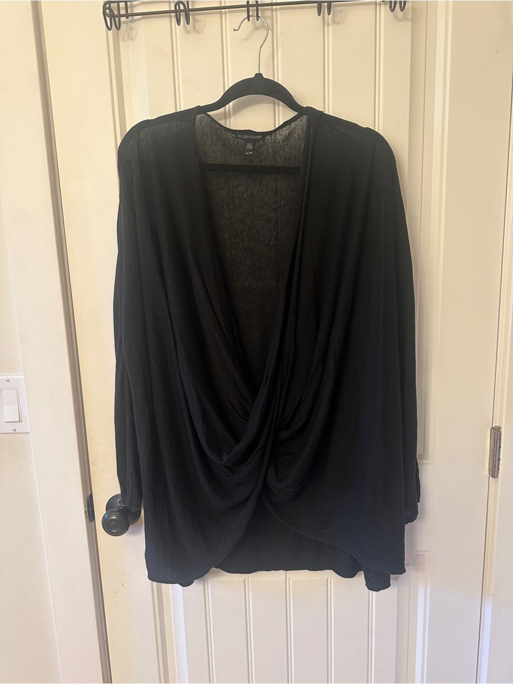 Eileen Fisher Black Draped Twist Front Women's Sweater Linen Blend XL